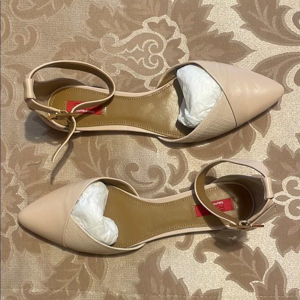 Saks Fifth Avenue Beige Ankle Strap Women's Flats